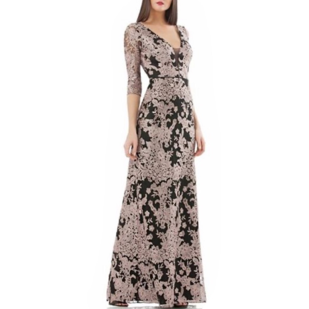 JS boutique embroidered lace 3/4 sleeves long gown